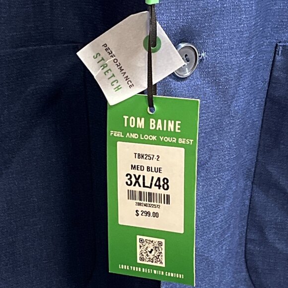 Tom Baine Blazer Mens 3XL 48 Blue Performance Stretch Jacket Wrinkle Free Travel - Picture 4 of 11